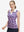 Front upper body shot of model wearing rose red florals women's sleeveless v-neck print golf shirts