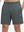 Front lower body shot of model wearing dark grey 4 way stretch breathable workout athletic shorts