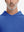 Close-up from nose to chest, showing soft collar texture and stitching detail of the klein blue hoodie.