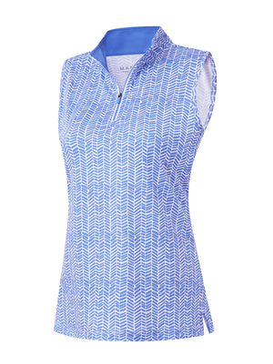3d rendering of white blue stripes women's sleeveless q-zip print quick dry golf tops