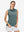 Front upper body view in dusty blue of women's 4 buttons golf polo shirts.