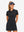 Front upper body view in black of women's lightweight golf dress with 2 pockets.