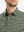 Front close-up from nose to chest of model in OLIVE GREEN STRIPE Stylish Performance Golf Polo