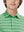 Front upper collar view of kids stylish stripe polo shirts, neat placket in green stripe tone