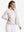 Model wearing women's lightweight fleece-lined puffer jacket, oyster gray, front upper-body look.