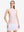 Front upper body shot of model wearing light pink white women's q-zip pin striped texture golf shirts