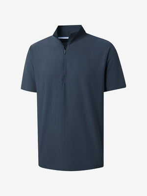 3D render of navy waffle texture 1/4 zip pullover