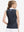 Back upper body shot of model wearing black gray blocks women's sleeveless v-neck print golf shirts