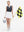 Front full body shot of model exercising in black gray blocks women's sleeveless v-neck print golf shirts