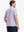 Back half-body look of model wearing LIGHT PINK/COBALT STRIPE striped polo