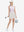 Front full body shot of model exercising in pink purple stripes women's sleeveless v-neck print golf shirts