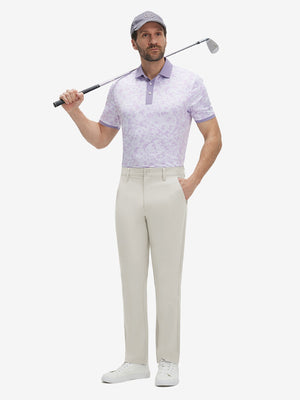 Front full body shot of model wearing fossil straight fit lightweight dress golf pants