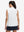 Back upper body view in white of women's 4 buttons golf polo shirts.