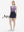 Front full body shot of model exercising in rose red florals women's sleeveless v-neck print golf shirts