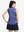 Back upper body shot of model wearing light blue navy women's q-zip pin striped texture golf shirts