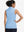 Back upper body shot of model wearing light blue women's athletic quarter zip tank tops