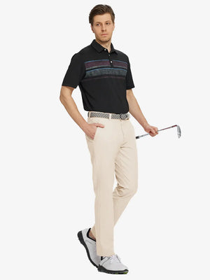 Full body front view of model wearing LIGHT KHAKI Water Resistant Everyday Pants, holding a golf club