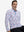 Model sitting in relaxed pose, wearing lightweight print long sleeve polo in white painting, casual and neat.