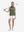 Front full body with golf club in mossy stone of women's 4 buttons golf polo shirts.