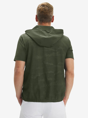 Water-Resistant Embossed Short Sleeve Q-Zip Hoodies