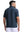 Back upper body shot of model wearing navy waffle texture 1/4 zip pullover