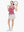 Front full body shot of model playing golf in red splatter women's sleeveless v-neck print golf shirts