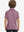 Back half-body view of youth wearing pink blue stripe performance cooling polo, showing rear design