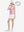 Front full body shot of model playing golf in white pink geometric women's sleeveless v-neck print golf shirts
