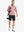 Full-body front view of model wearing PINK HEATHER Quarter Zip Melange Pullover with backpack, sporty casual look.