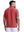 Back upper body shot of model wearing brick red waffle texture 1/4 zip pullover