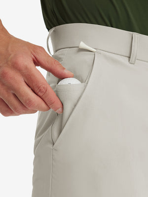 Close-up of side pocket on light khaki stretch quick dry casual golf pants with 4 pockets