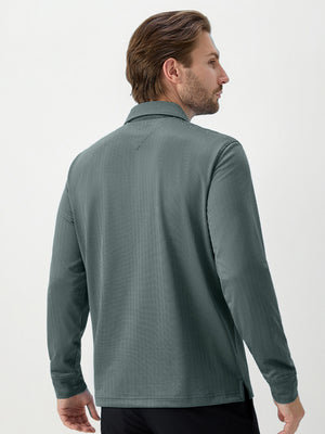 Moisture Wicking Long Sleeve Herringbone Polo Shirts