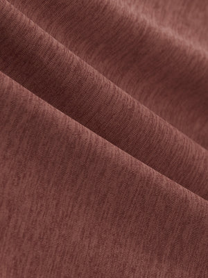 Close-up display of breathable heather fabric texture with tight knitting details, moisture wicking heather round neck athletic t-shirts in red ochre heather