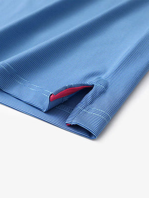 Hem slit detail of AQUA STRIPE Pinstripe Jersey Performance Polo								
