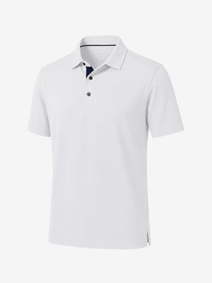 3D render of white ultra-comfort slim fit roma knit polo shirts
