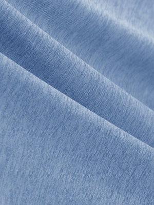 Close-up display of breathable heather fabric texture with tight knitting details, moisture wicking heather round neck athletic t-shirts in blue heather