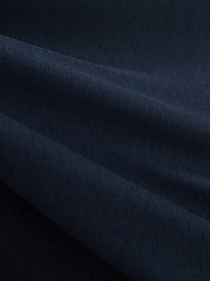 Close-up display of breathable heather fabric texture with tight knitting details, moisture wicking heather round neck athletic t-shirts in dark blue heather
