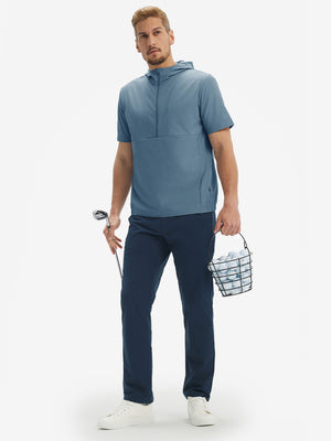Water-Resistant Embossed Short Sleeve Q-Zip Hoodies