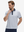 Front upper body shot of model wearing navy antlers stylish full print contrast collared golf polo shirts